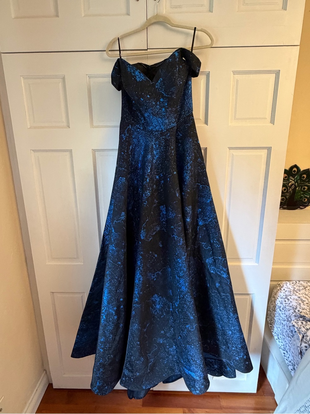 Navy Blue and Black Off-Shoulder Party Dress